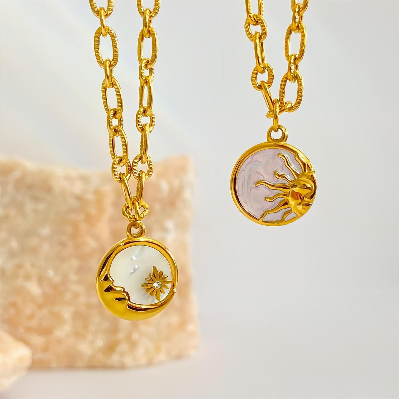 24K Gold Plated Sol And Lune Celestial Necklace - ArtGalleryZen