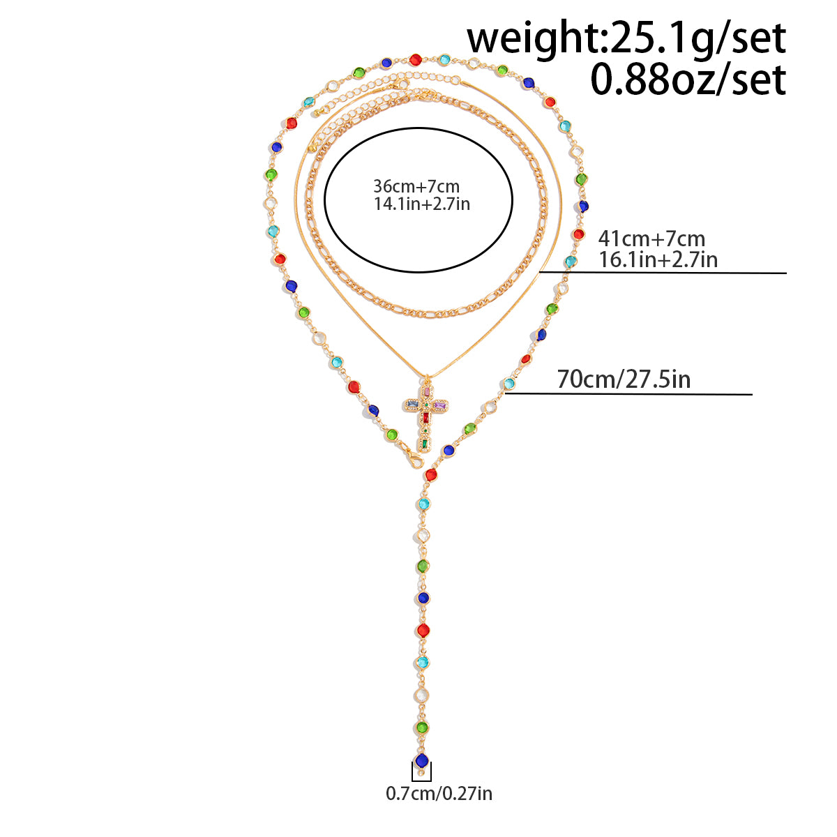 3 Pcs Gold Tone Rhinestone Inlaid Cross Pendant Crystal Chain Y Necklace Set