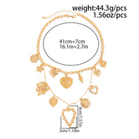 Thumbnail for Elegant Layered Hollow Floral Heart Pendant Curb Chain Necklace