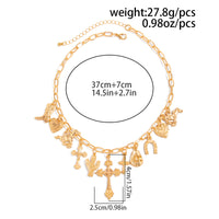 Thumbnail for Boho Gold Tone Cross Cactus Cowboy Hat Charm Necklace