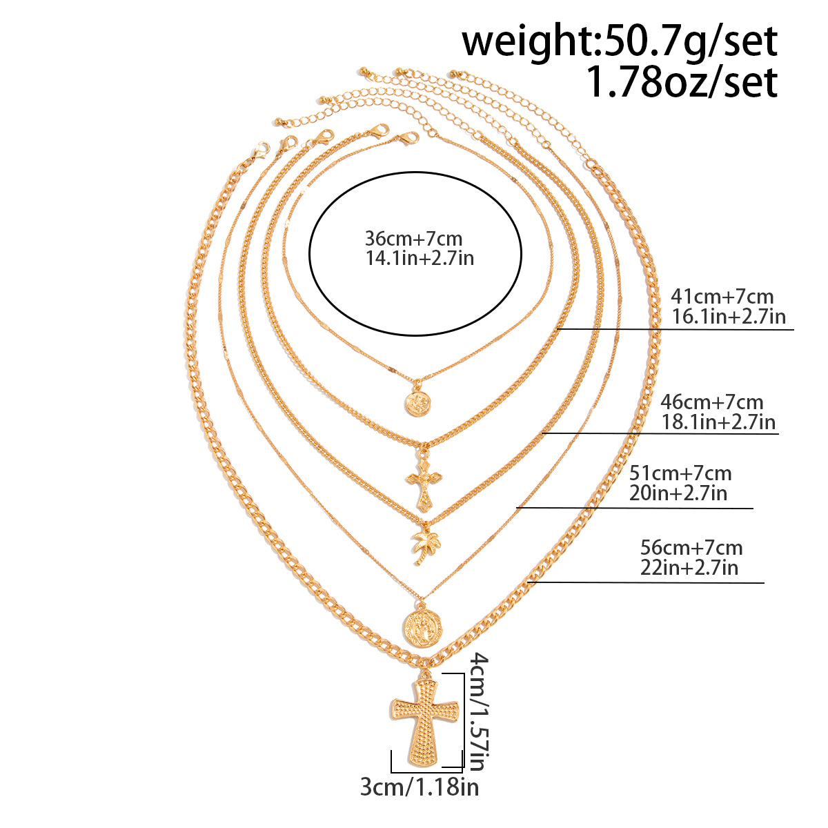 Chic 5pcs Cross Round Disk Coconut Tree Pendant Necklace Set
