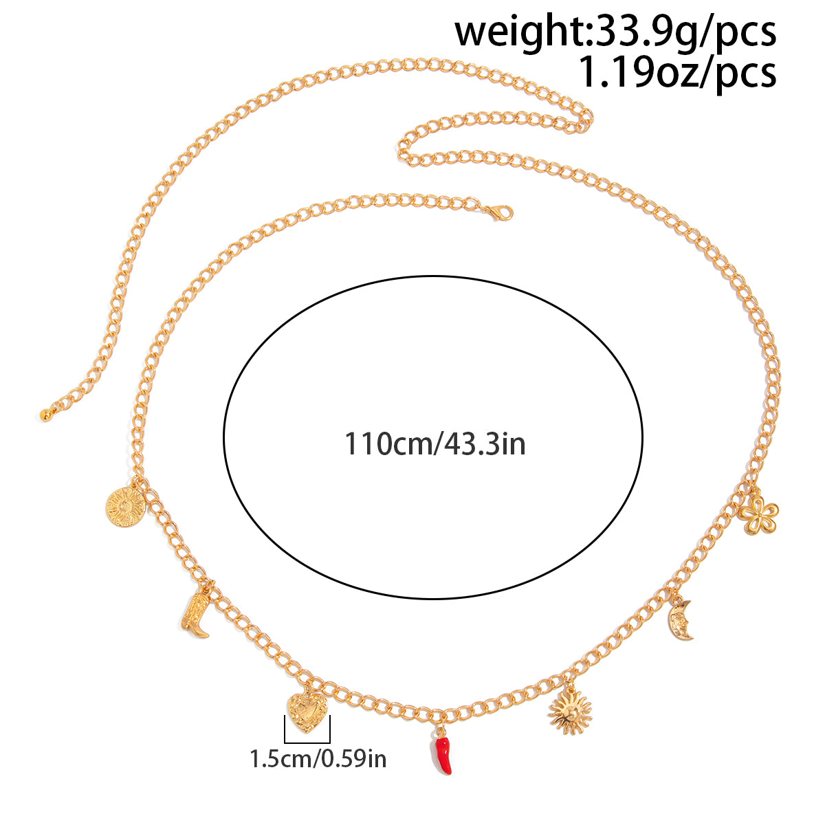 Trendy Enamel Chili Sun Moon Heart Charm Waist Chain