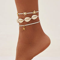 Thumbnail for 3 Pcs Beach Style Conch Starfish Charm Seed Bead Anklet Set - ArtGalleryZen