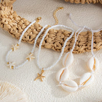 Thumbnail for 3 Pcs Beach Style Conch Starfish Charm Seed Bead Anklet Set - ArtGalleryZen