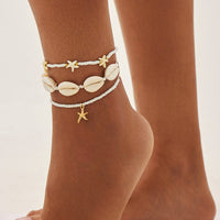 Thumbnail for 3 Pcs Beach Style Conch Starfish Charm Seed Bead Anklet Set - ArtGalleryZen