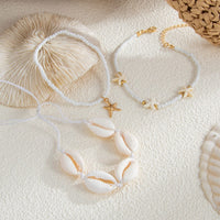 Thumbnail for 3 Pcs Beach Style Conch Starfish Charm Seed Bead Anklet Set - ArtGalleryZen