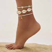 Thumbnail for 3 Pcs Beach Style Conch Starfish Charm Seed Bead Anklet Set - ArtGalleryZen