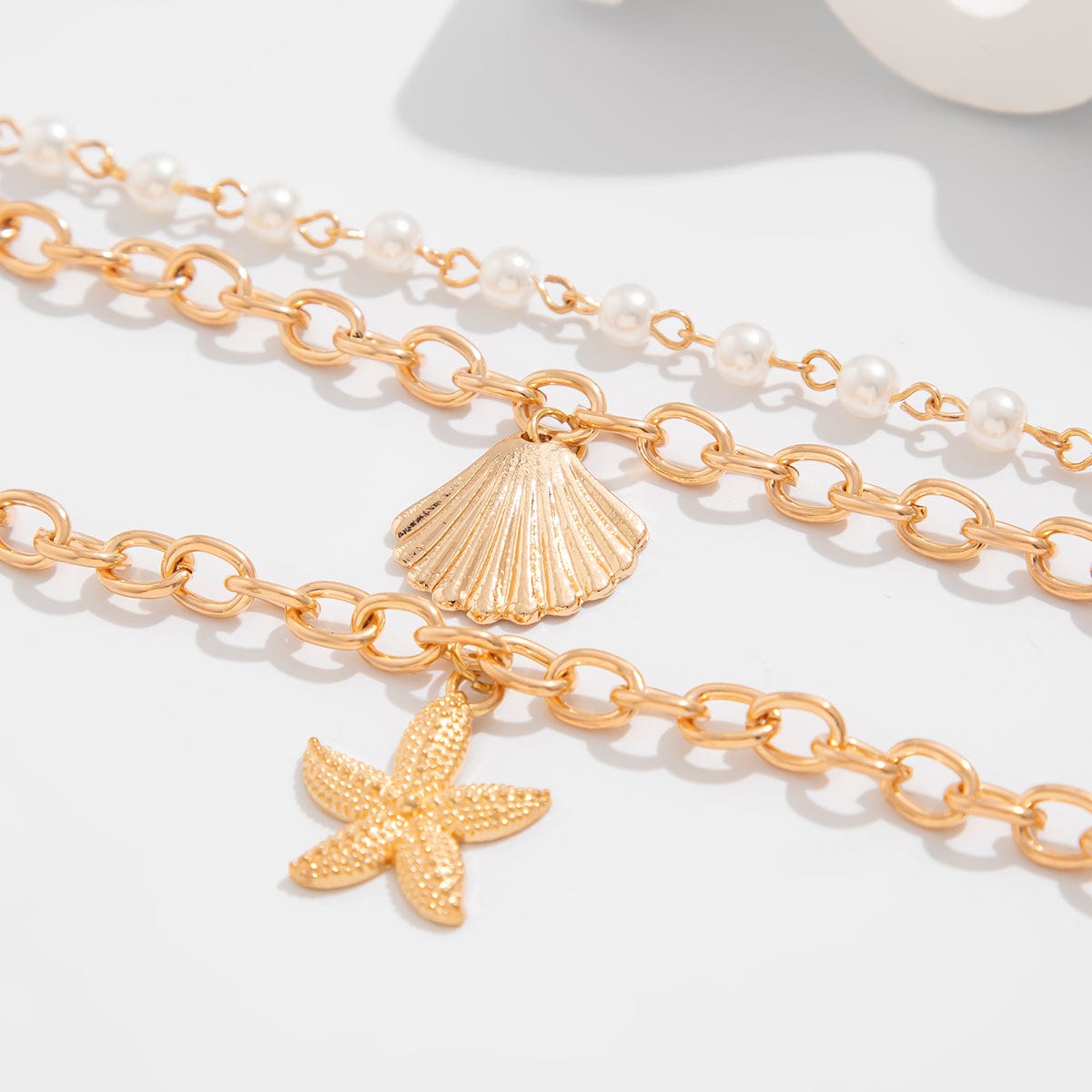 3 Pcs Boho Starfish Shell Charm Pearl Chain Bracelet Set - ArtGalleryZen