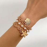 Thumbnail for 3 Pcs Boho Starfish Shell Charm Pearl Chain Bracelet Set - ArtGalleryZen
