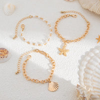 Thumbnail for 3 Pcs Boho Starfish Shell Charm Pearl Chain Bracelet Set - ArtGalleryZen