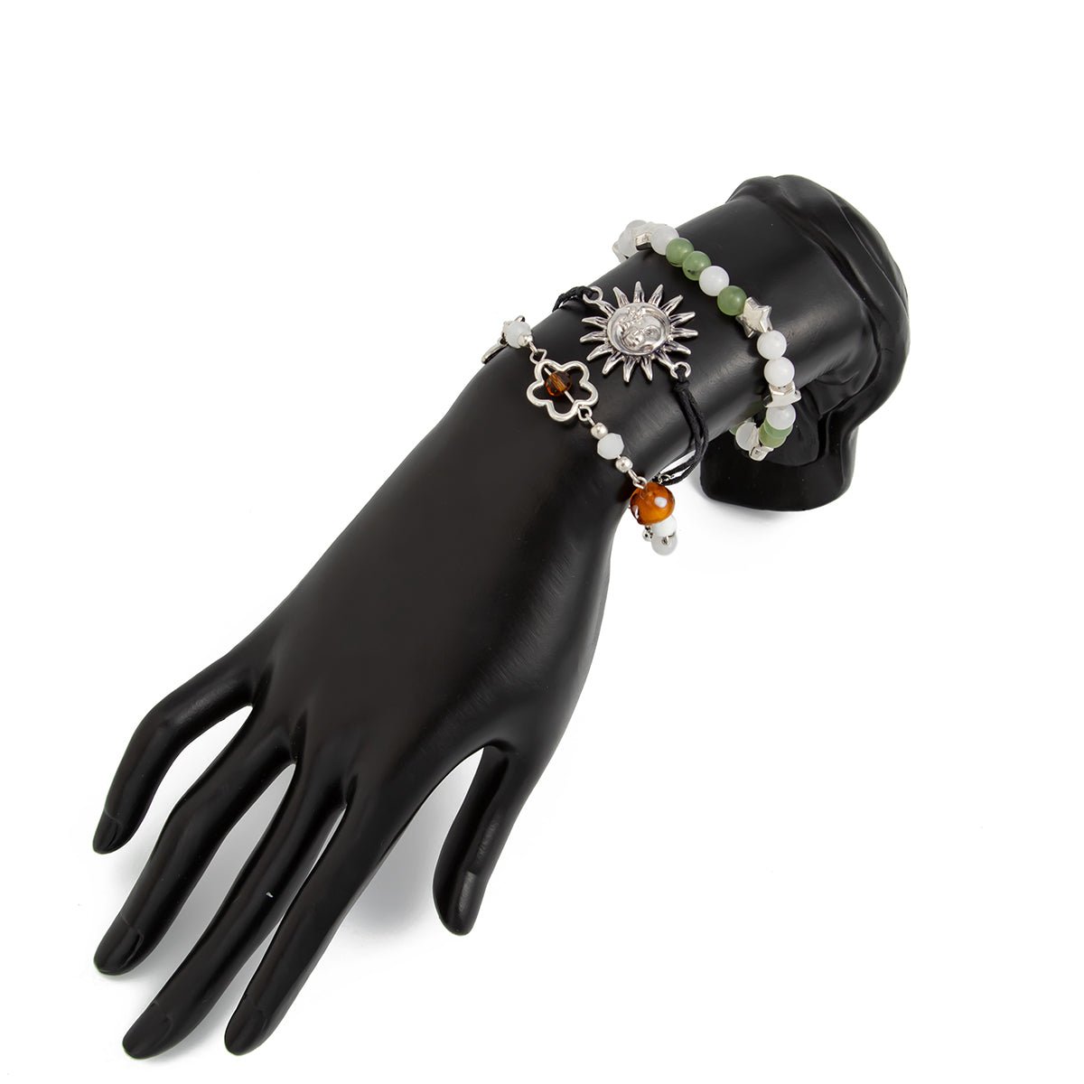 3 Pcs Boho Sun Mushroom Butterfly Charm Glass Beaded Bracelet Set - ArtGalleryZen