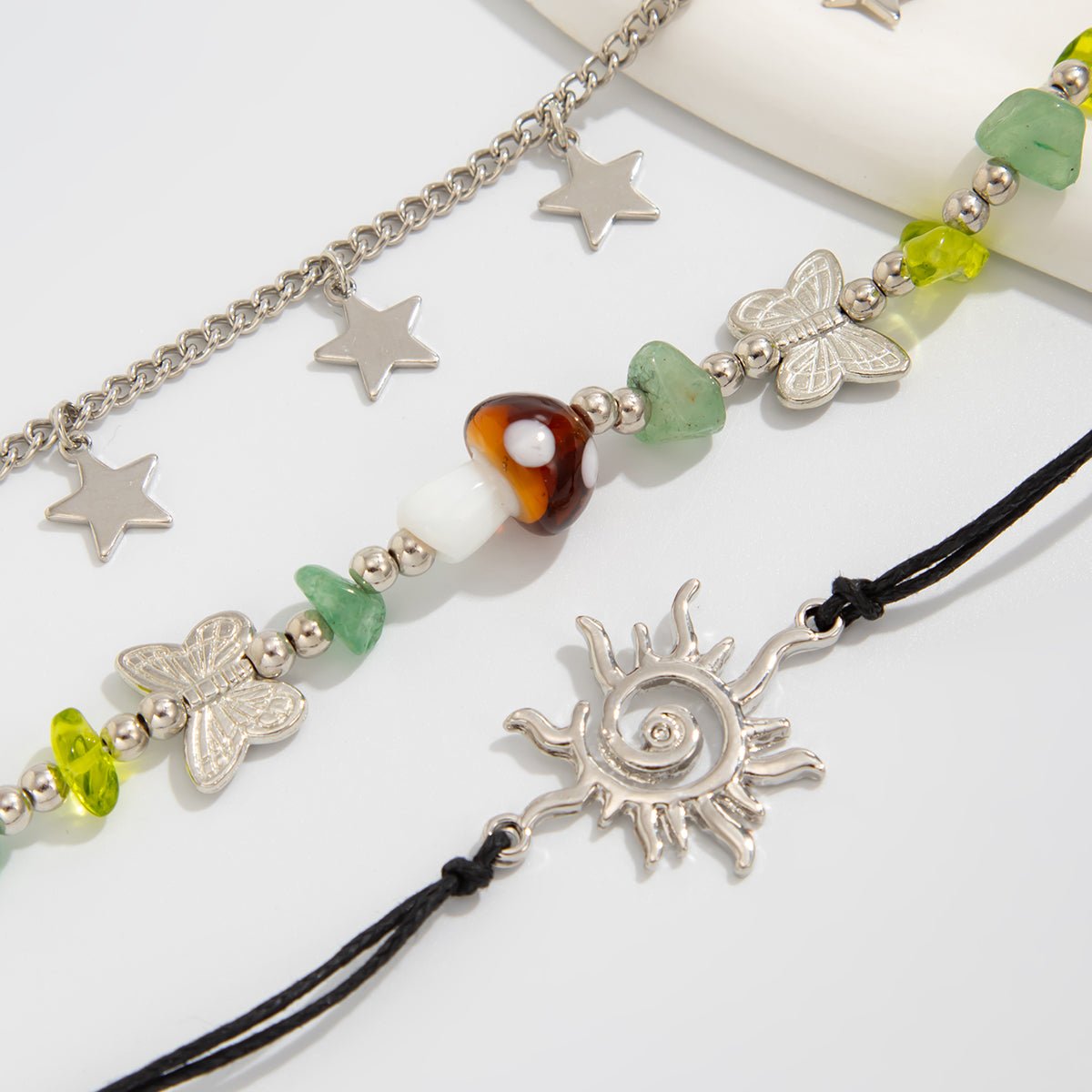 3 Pcs Boho Sun Mushroom Star Charm Turquoise Stone Bracelet Set - ArtGalleryZen