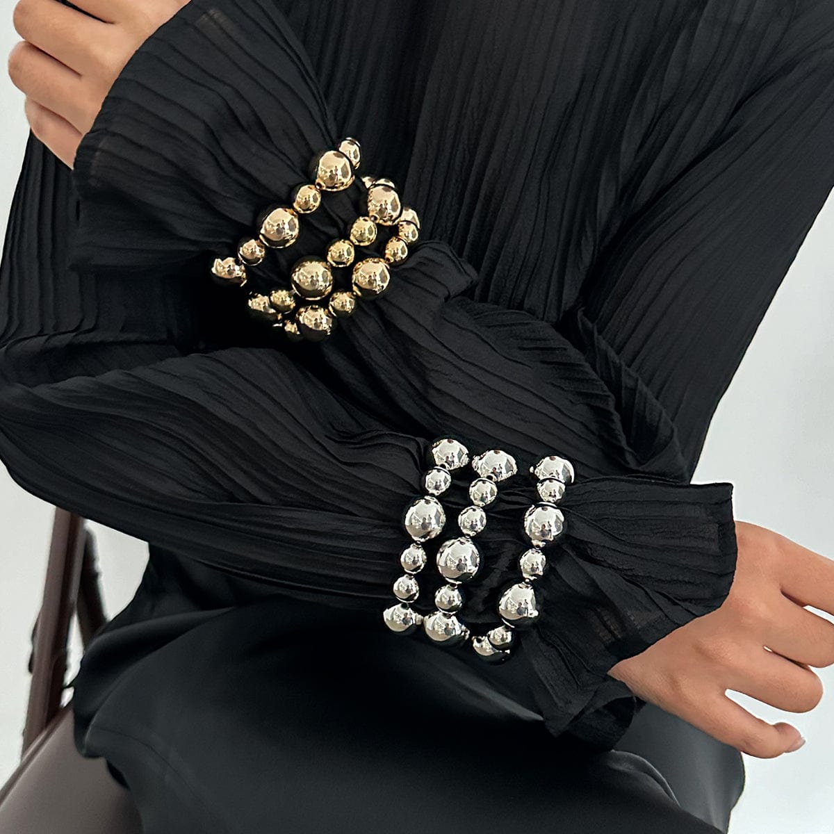 3 Pcs Chunky Gold Silver Plated Ball Chain Stackable Bracelet Set - ArtGalleryZen