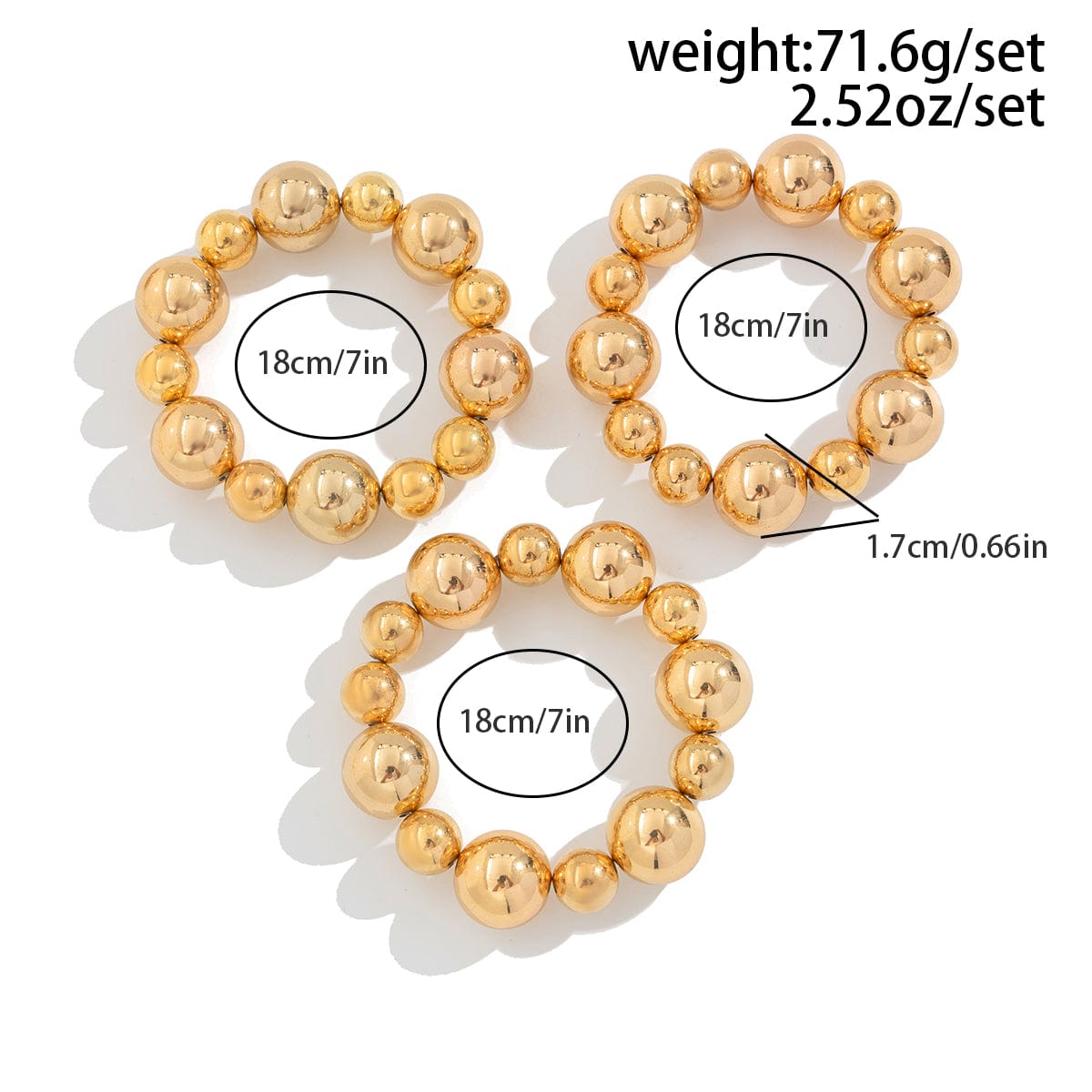 3 Pcs Chunky Gold Silver Plated Ball Chain Stackable Bracelet Set - ArtGalleryZen