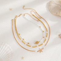 Thumbnail for 3 Pcs Conch Starfish Charm Pearl Seed Beaded Chain Necklace Set - ArtGalleryZen