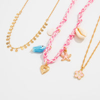 Thumbnail for 3 pcs Enamel Cherry Blossoms Starfish Conch Pendant Braided Necklace Set - ArtGalleryZen