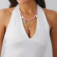 Thumbnail for 3 pcs Enamel Cherry Blossoms Starfish Conch Pendant Braided Necklace Set - ArtGalleryZen