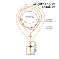 Thumbnail for 3 Pcs Gold Silver Tone Cross Pendant Pearl Crystal Pearl Chain Necklace Set - ArtGalleryZen