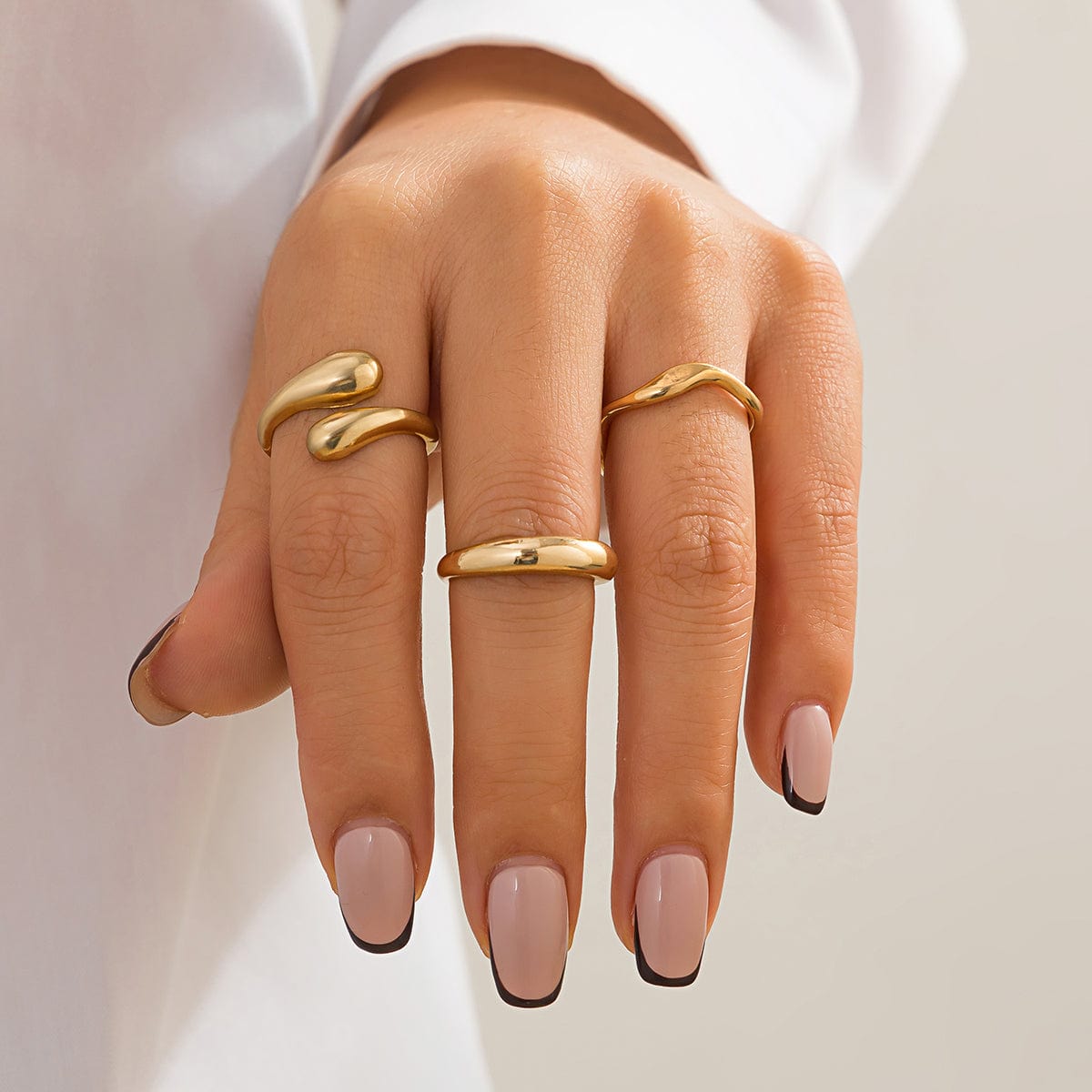 3 Pcs Gold Tone Irregular Curved Stackable Open Ring Set