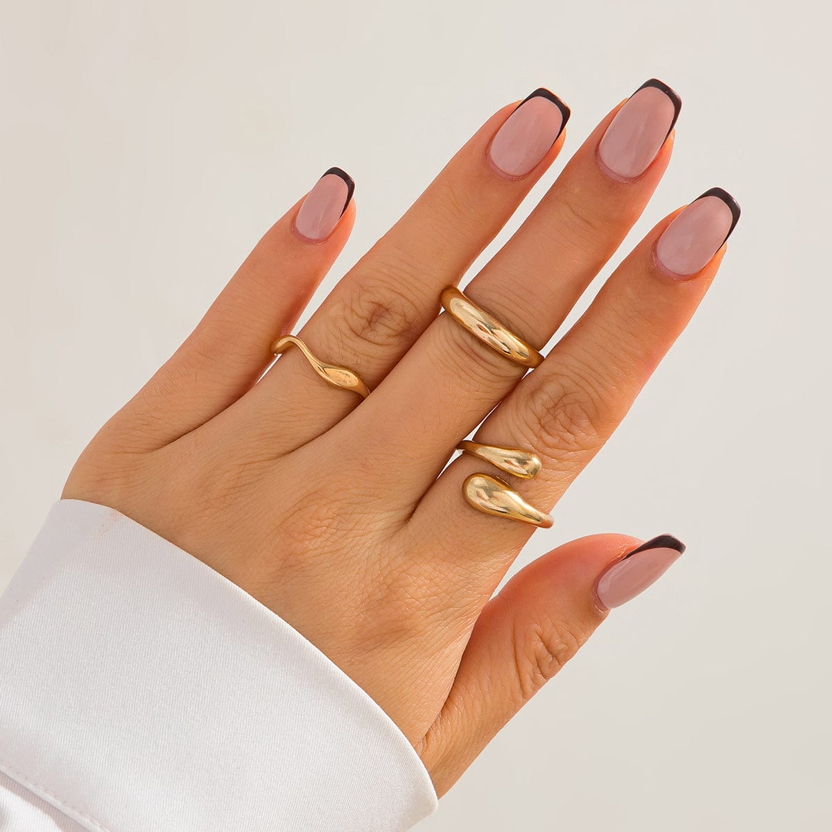 3 Pcs Gold Tone Irregular Curved Stackable Open Ring Set