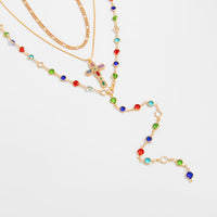Thumbnail for 3 Pcs Gold Tone Rhinestone Inlaid Cross Pendant Crystal Chain Y Necklace Set - ArtGalleryZen