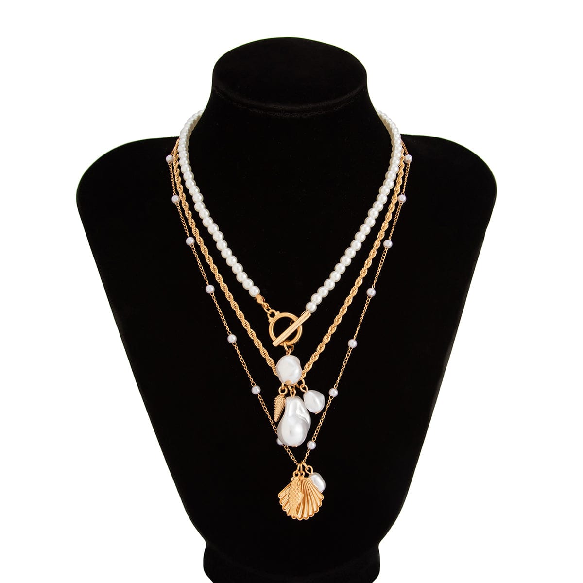 3 Pcs Toggle Clasp Irregular Pearl Shell Pendant Rope Chain Necklace Set - ArtGalleryZen