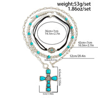 Thumbnail for 3 Pcs Toggle Clasp Turquoise Inlaid Cross Pendant Ball Chain Velvet Necklace Set - ArtGalleryZen