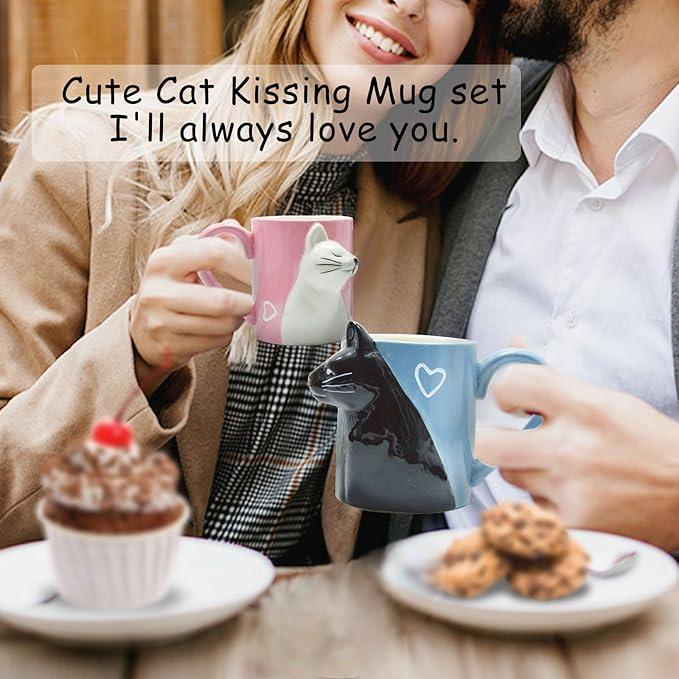 3D Kissing Cat Couple Ceramic Mug Set - ArtGalleryZen
