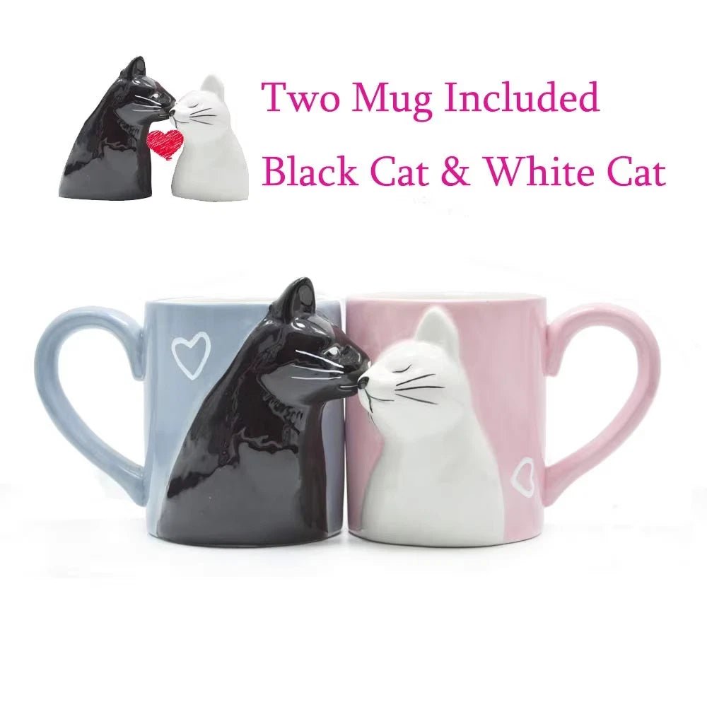 3D Kissing Cat Couple Ceramic Mug Set - ArtGalleryZen