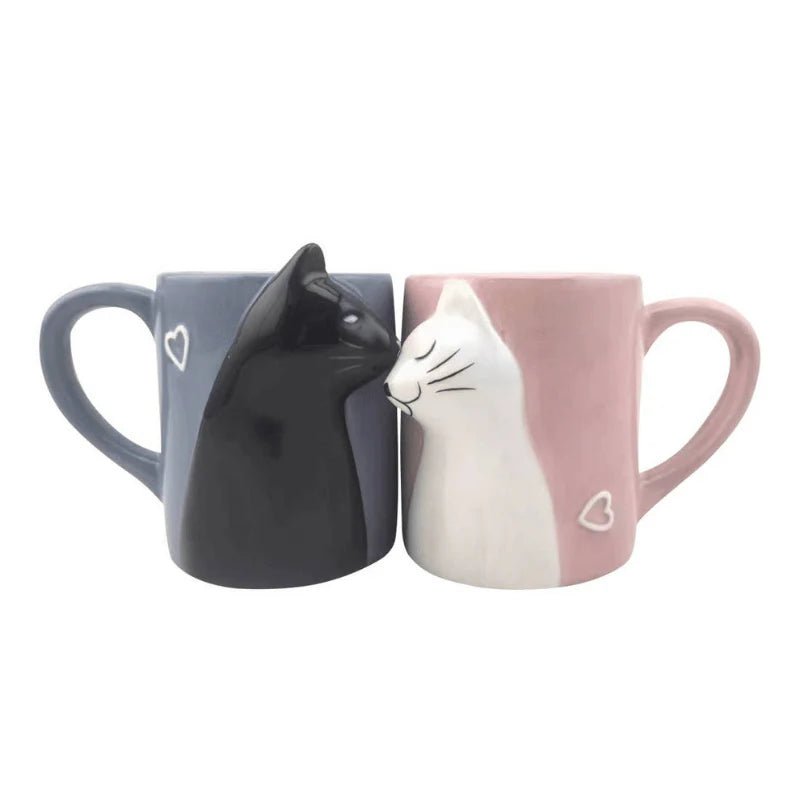 3D Kissing Cat Couple Ceramic Mug Set - ArtGalleryZen