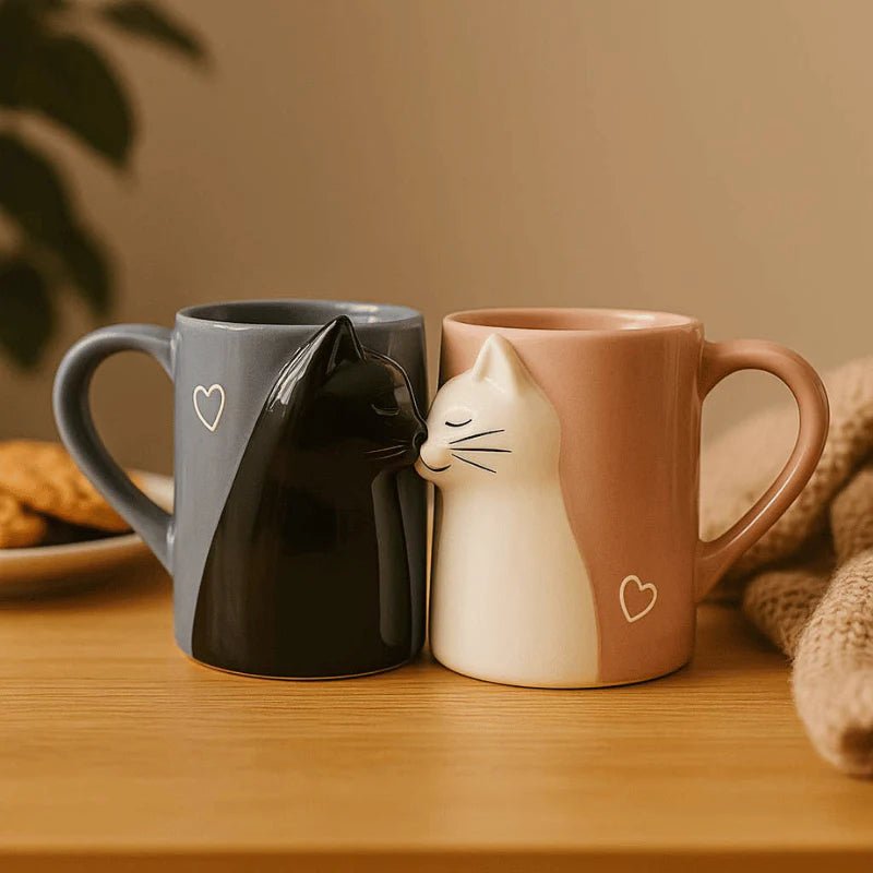 3D Kissing Cat Couple Ceramic Mug Set - ArtGalleryZen