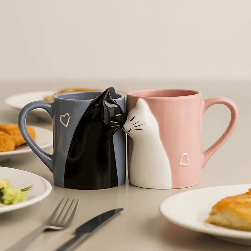 3D Kissing Cat Couple Ceramic Mug Set