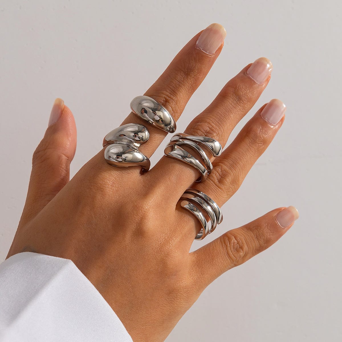 4 Pcs Chunky Abstract Waterdrop Ring Set - ArtGalleryZen