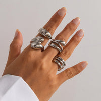 Thumbnail for 4 Pcs Chunky Abstract Waterdrop Ring Set - ArtGalleryZen