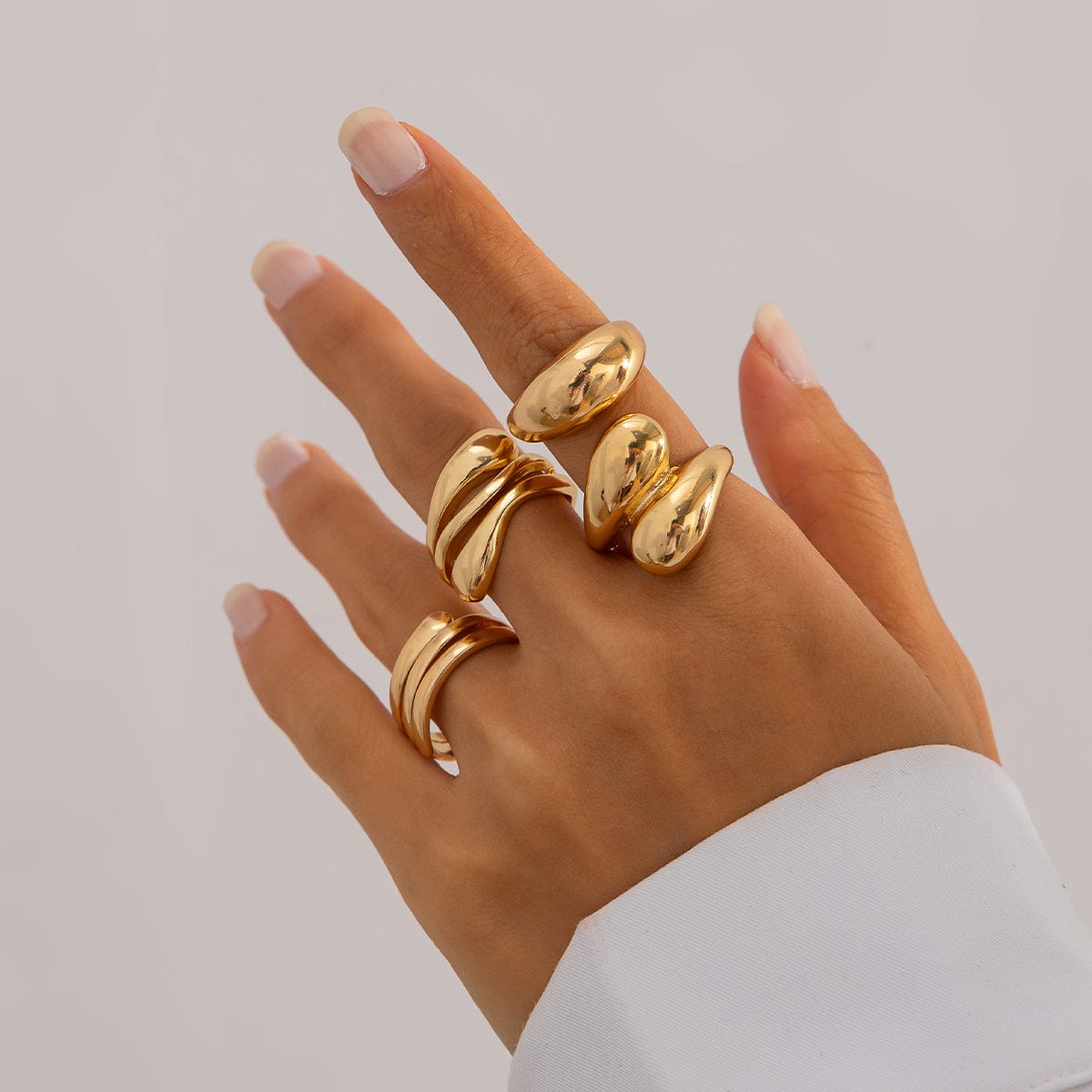 4 Pcs Chunky Abstract Waterdrop Ring Set