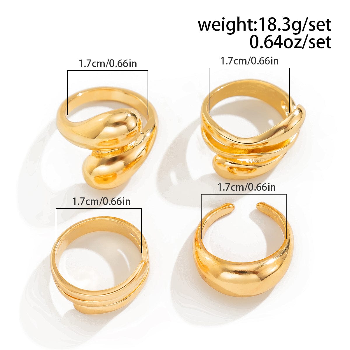 4 Pcs Chunky Abstract Waterdrop Ring Set