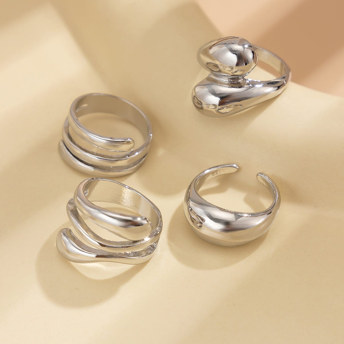 4 Pcs Chunky Abstract Waterdrop Ring Set