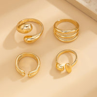 Thumbnail for 4 Pcs Gold Silver Tone Asymmetric Hollow Pattern Open Ring Set - ArtGalleryZen
