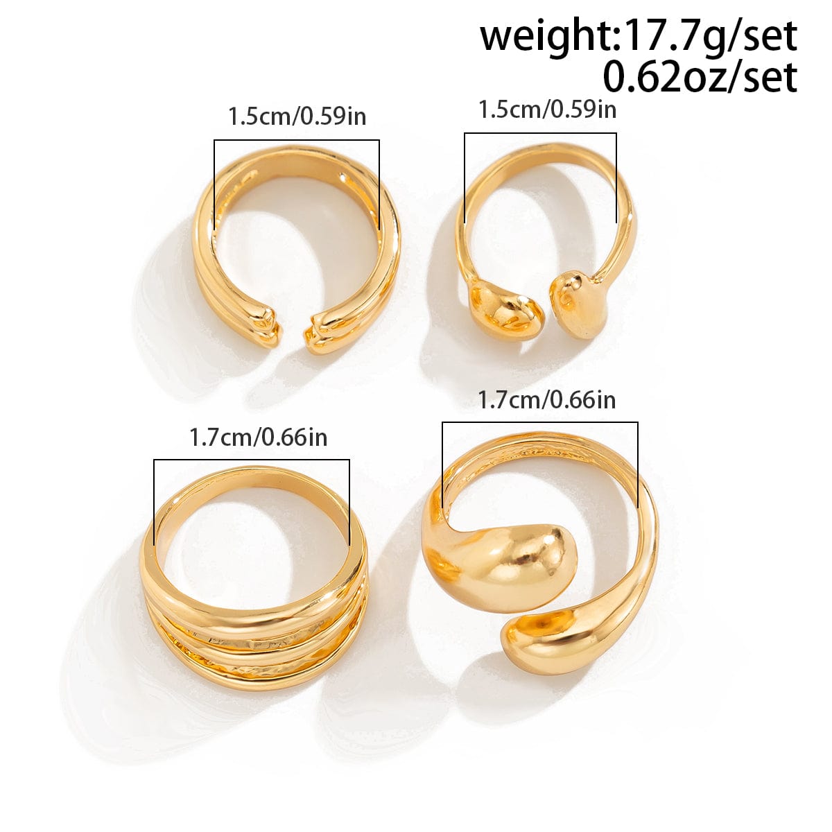 4 Pcs Gold Silver Tone Asymmetric Hollow Pattern Open Ring Set - ArtGalleryZen