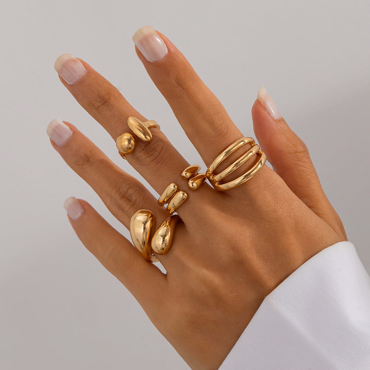 4 Pcs Gold Silver Tone Asymmetric Hollow Pattern Open Ring Set