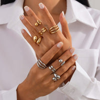 Thumbnail for 4 Pcs Gold Silver Tone Asymmetric Hollow Pattern Open Ring Set