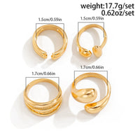 Thumbnail for 4 Pcs Gold Silver Tone Asymmetric Hollow Pattern Open Ring Set