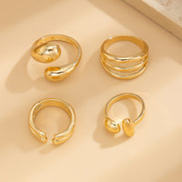 Thumbnail for 4 Pcs Gold Silver Tone Asymmetric Hollow Pattern Open Ring Set