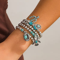 Thumbnail for 4 Pcs Hippie Turquoise Inlaid Eagle Cactus Charm Ball chain Bracelet Set - ArtGalleryZen