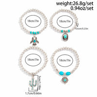 Thumbnail for 4 Pcs Hippie Turquoise Inlaid Eagle Cactus Charm Ball chain Bracelet Set