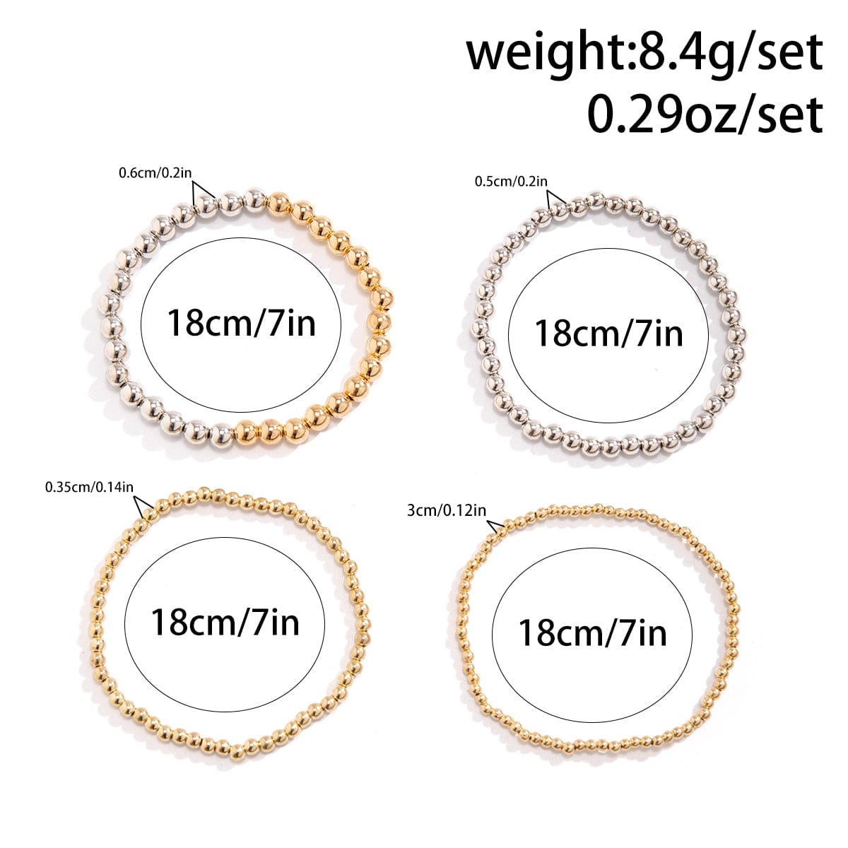 7 Pcs Gold Plated Ball Chain Stackable Bracelet Set