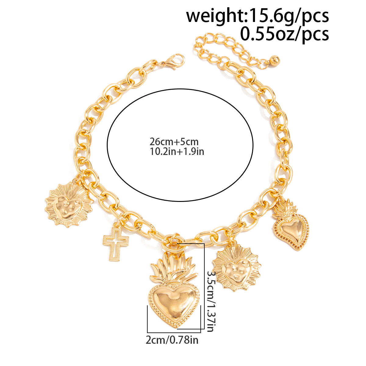 Trendy Hollow Cross Flame Heart Charm Anklet