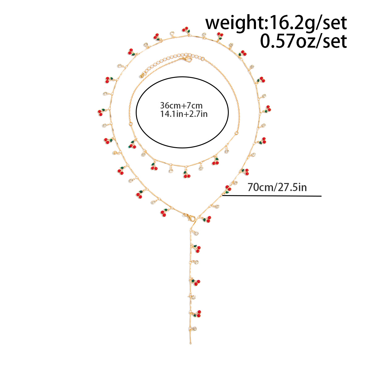 Trendy 2pcs Enamel Cherry Rhinestone Charm Y Necklace Set