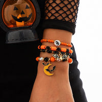 Thumbnail for 4Pcs Halloween Bat Moon Charm Crystal Pearl Beaded Bracelet Set