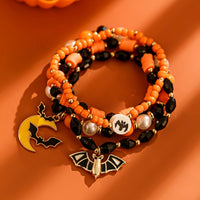 Thumbnail for 4Pcs Halloween Bat Moon Charm Crystal Pearl Beaded Bracelet Set